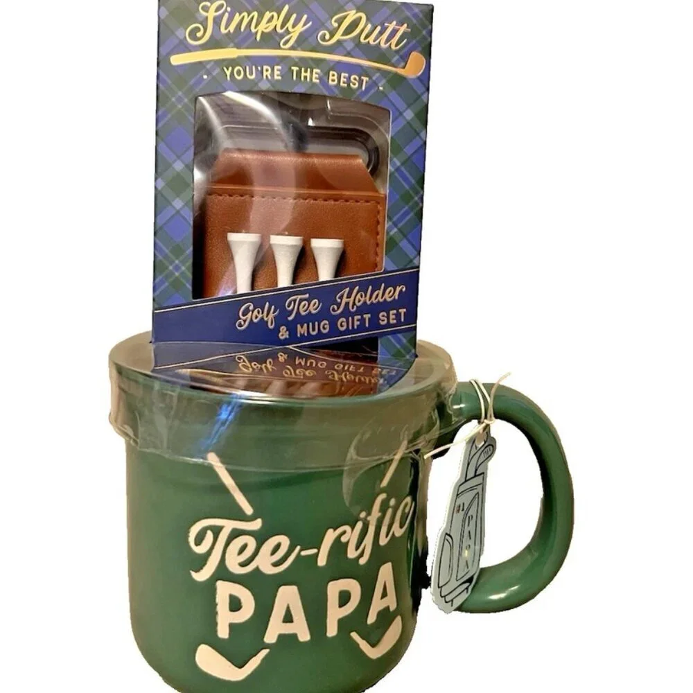 NEW TEE-RIFIC PAPA Golf Tee Holder & Green Mug Set by Eccolo